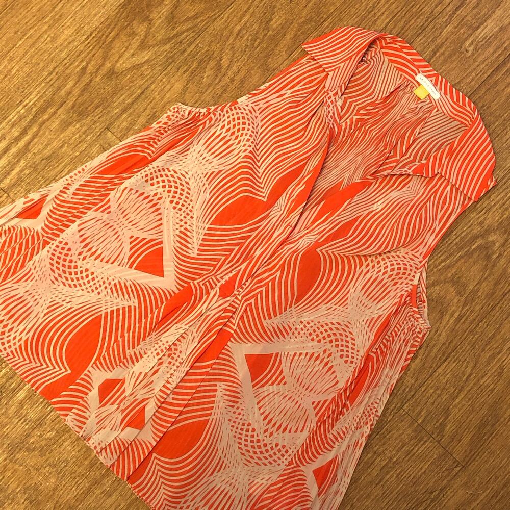 Anthropologie Leifsdottir Orange Cream Abstract Pleated Sleeveless Blouse Size 2